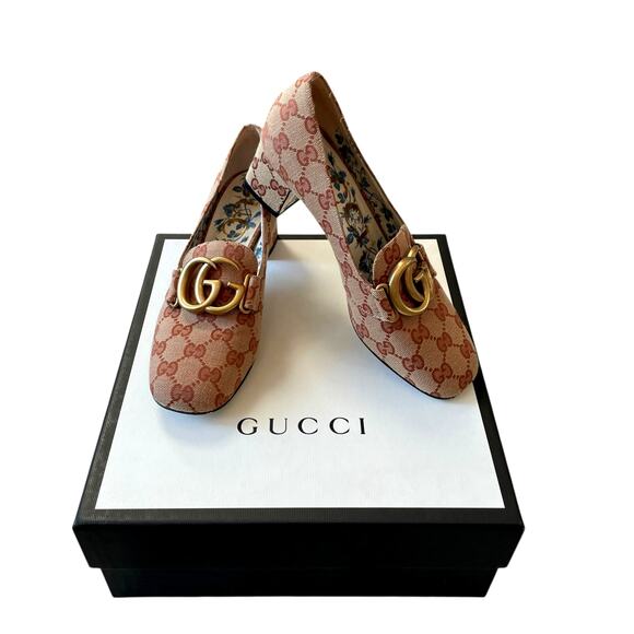 Gucci Monogram GG Victoire Loafer Pump Beige Ruggine Block Heel Size 37 US 7 - Picture 16 of 16